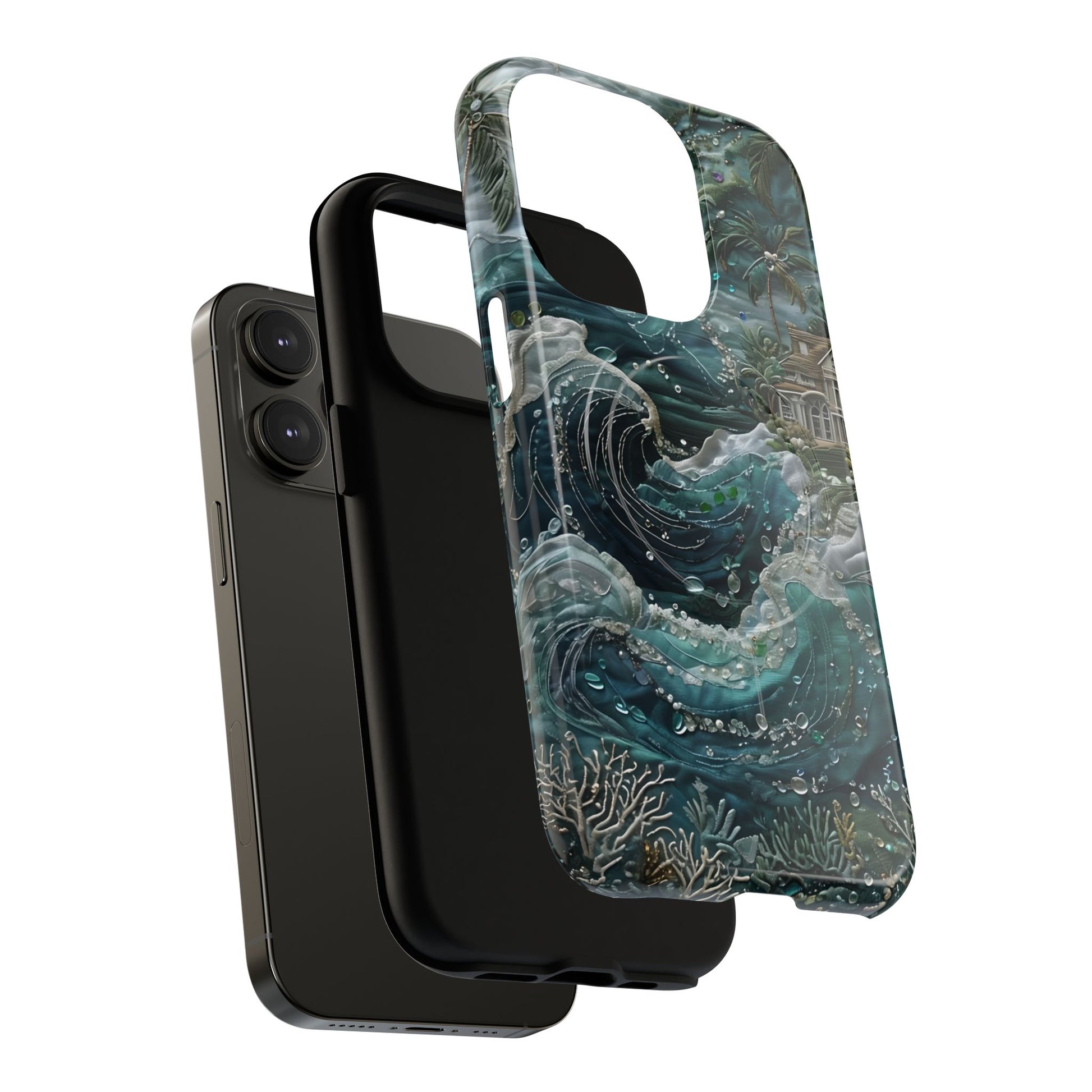 Tropical Midnight Wave - Artistic Ocean iPhone 14 Pro MagSafe Phone Case - Dramatic Blue Wave Design