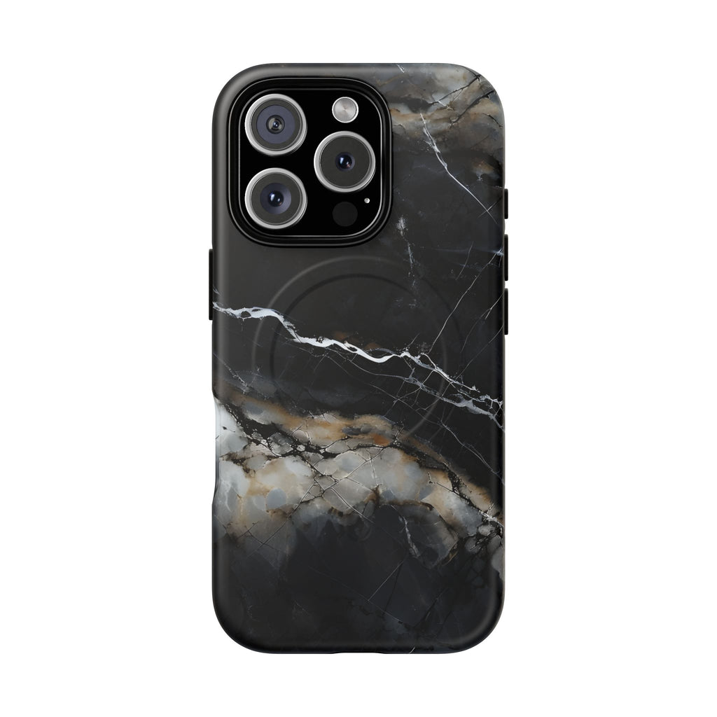 Obsidian Vein iPhone 16 Pro MagSafe Phone Case -Black Neutral Marble Design