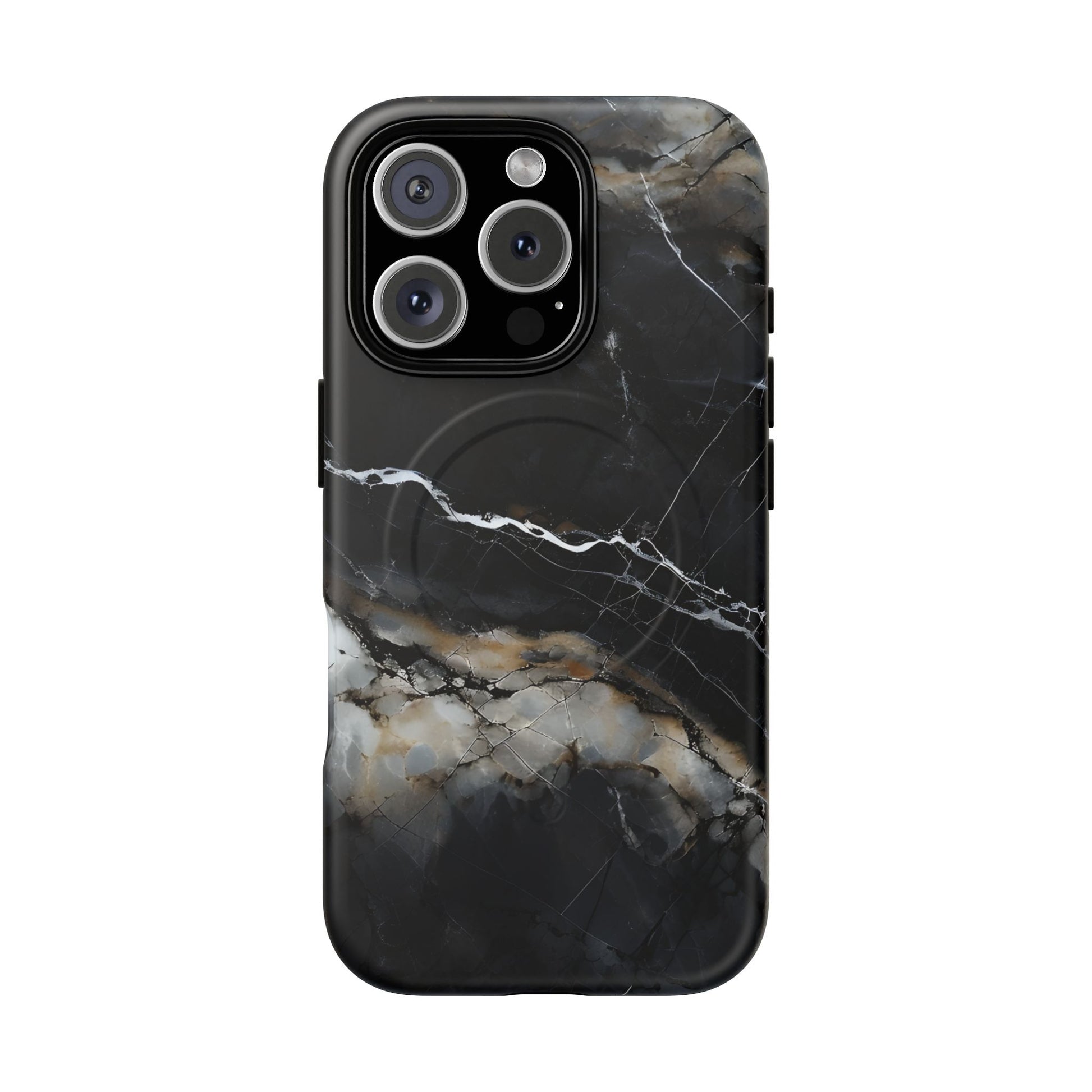 Obsidian Vein iPhone 16 Pro MagSafe Phone Case -Black Neutral Marble Design