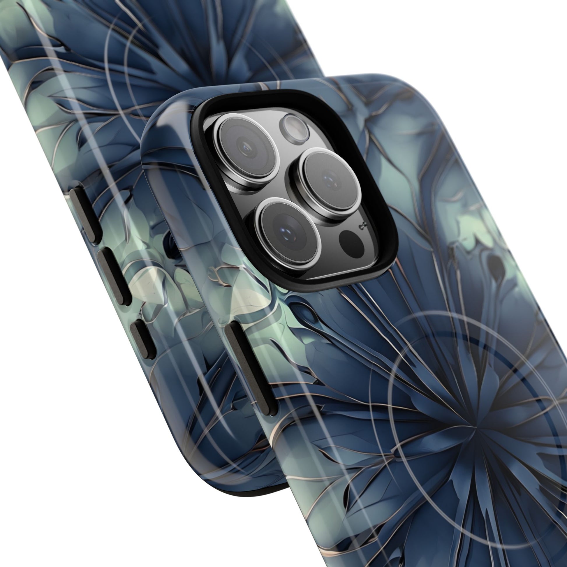 Indigo Mosaic - Artistic Kaleidoscope Collection Artistic Floral - iPhone 16 Pro Max MagSafe Phone Case -Bold Blue Symmetrical Design