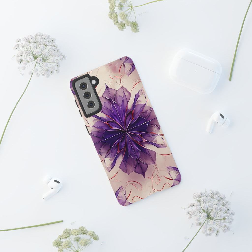 Violet Reverie - Kaleidoscope Collection Artistic Floral Burst - Samsung Galaxy S21 Plus Tough Phone Case - Bold Purple Symmetrical Design