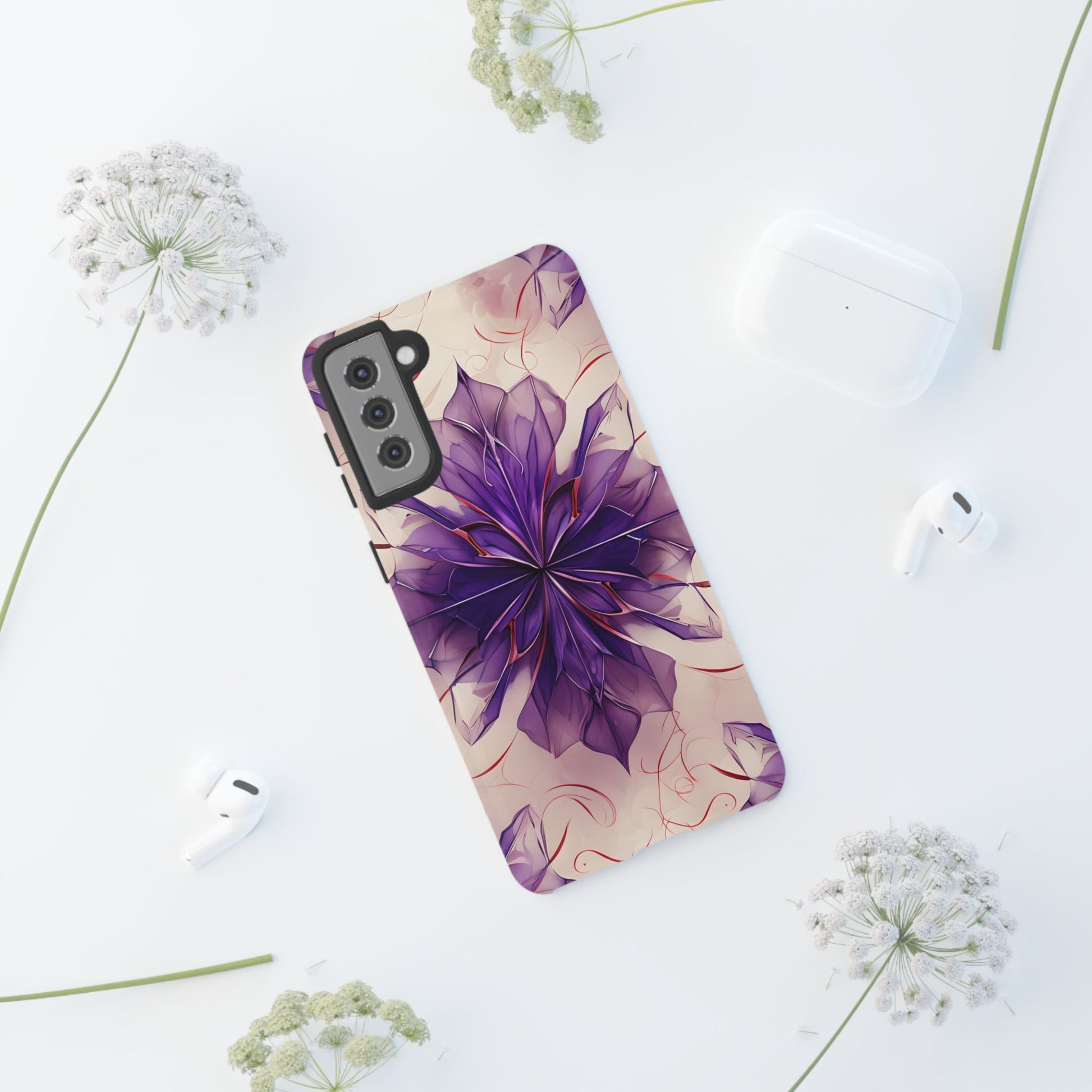 Violet Reverie - Kaleidoscope Collection Artistic Floral Burst - Samsung Galaxy S21 Plus Tough Phone Case - Bold Purple Symmetrical Design