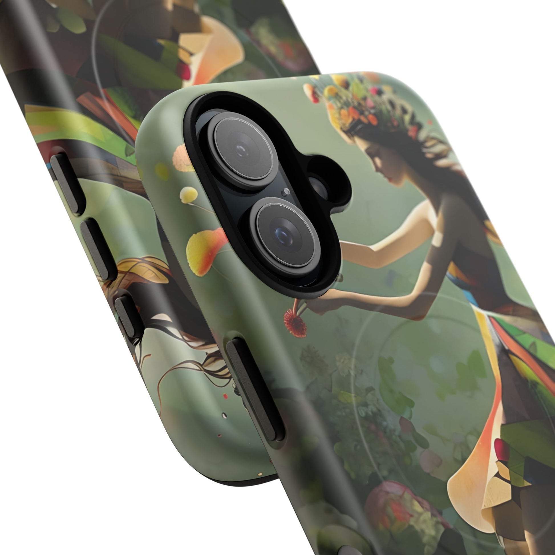 Dancing Wildflower Muse iPhone 16 - Artistic Floral Fantasy Cover - MagSafe Compatible - Whimsical Nature-Inspired Protective Accessory