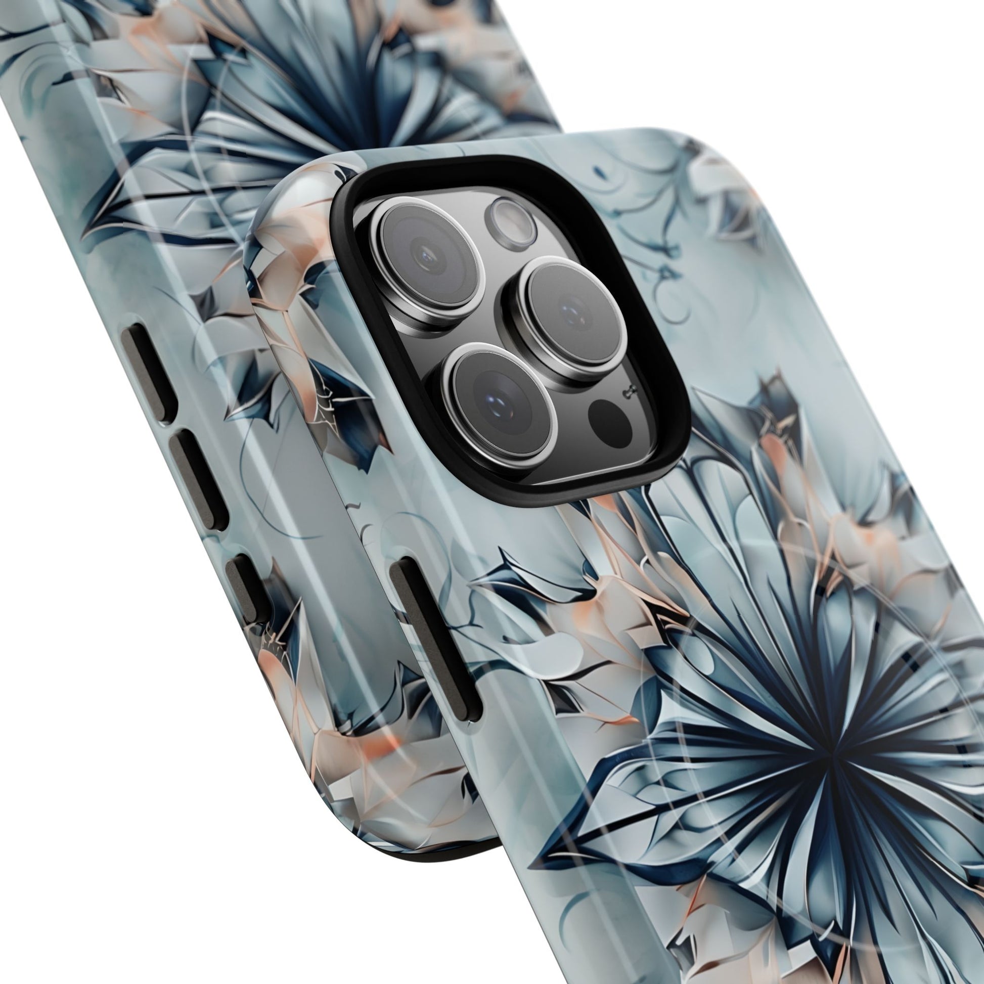 Indigo Mirage - Artistic Kaleidoscope Collection Artistic Floral - iPhone 16 Pro Max MagSafe Phone Case -Bold Indigo Symmetrical Design