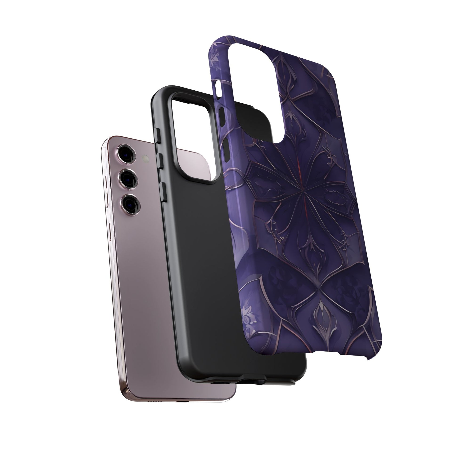 Violet Nebula - Kaleidoscope Collection Artistic Floral Burst - Samsung Galaxy S23 Plus Tough Phone Case - Bold Purple Symmetrical Design