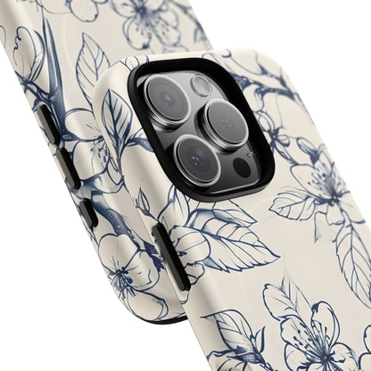 Blossom Sketch - Artistic Blue Floral - iPhone MagSafe Phone Case - Botanical Design