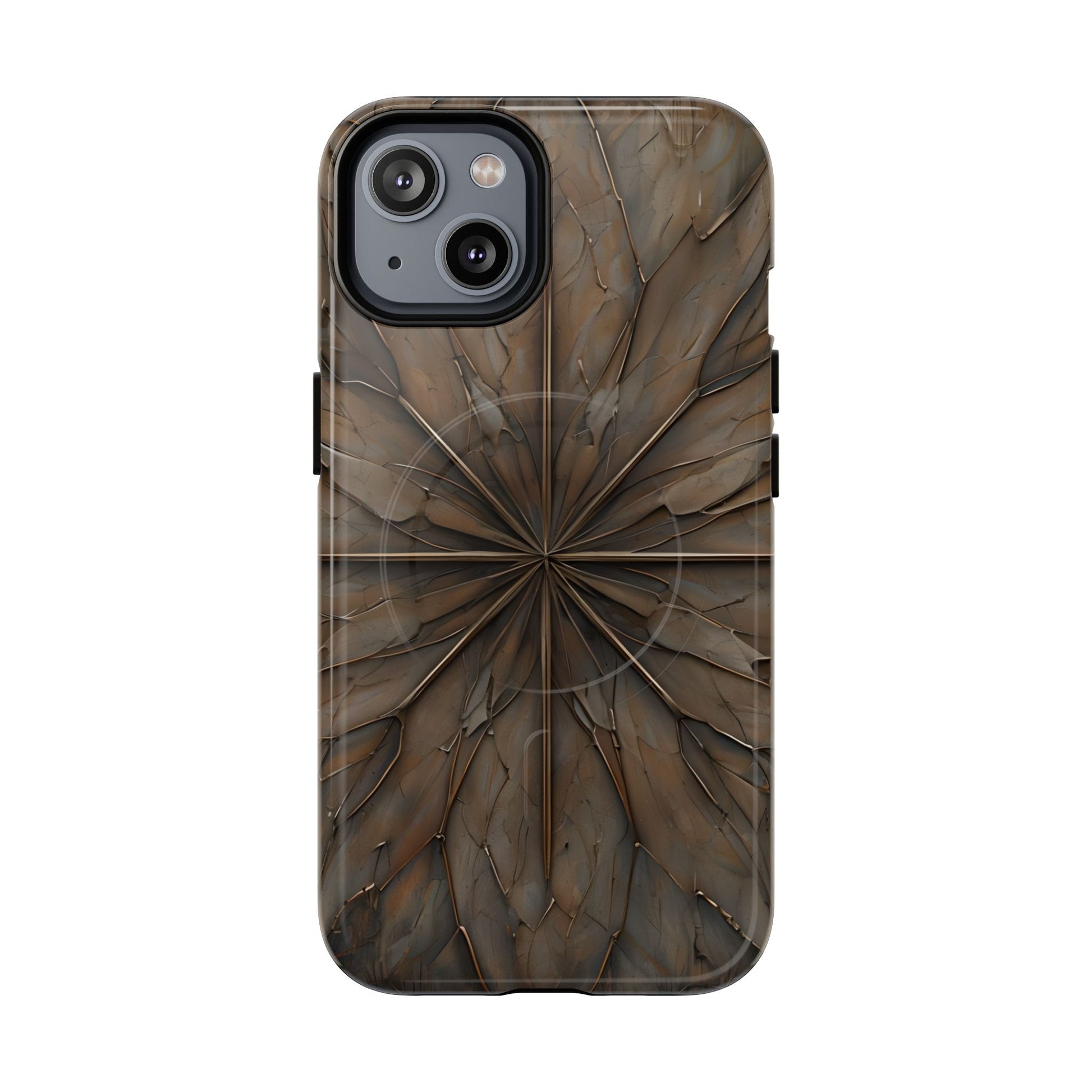 Earthstone Mandala - Kaleidoscope Collection Artistic Taupe Burst - iPhone 14 MagSafe Phone Case