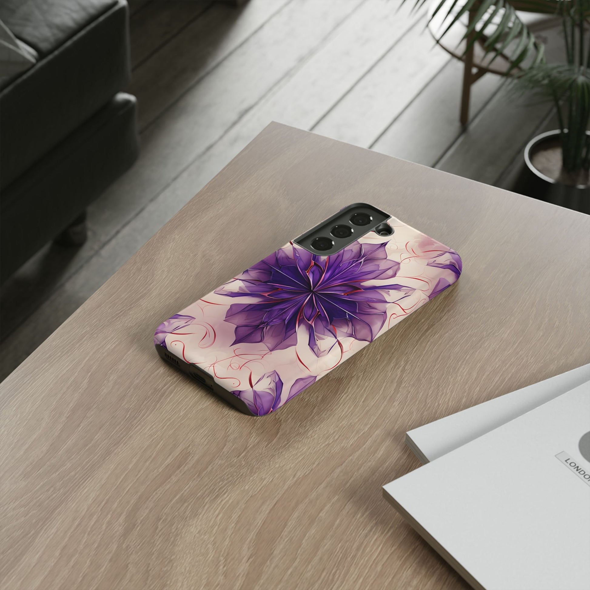 Violet Reverie - Kaleidoscope Collection Artistic Floral Burst - Samsung Galaxy S22 Tough Phone Case - Bold Purple Symmetrical Design