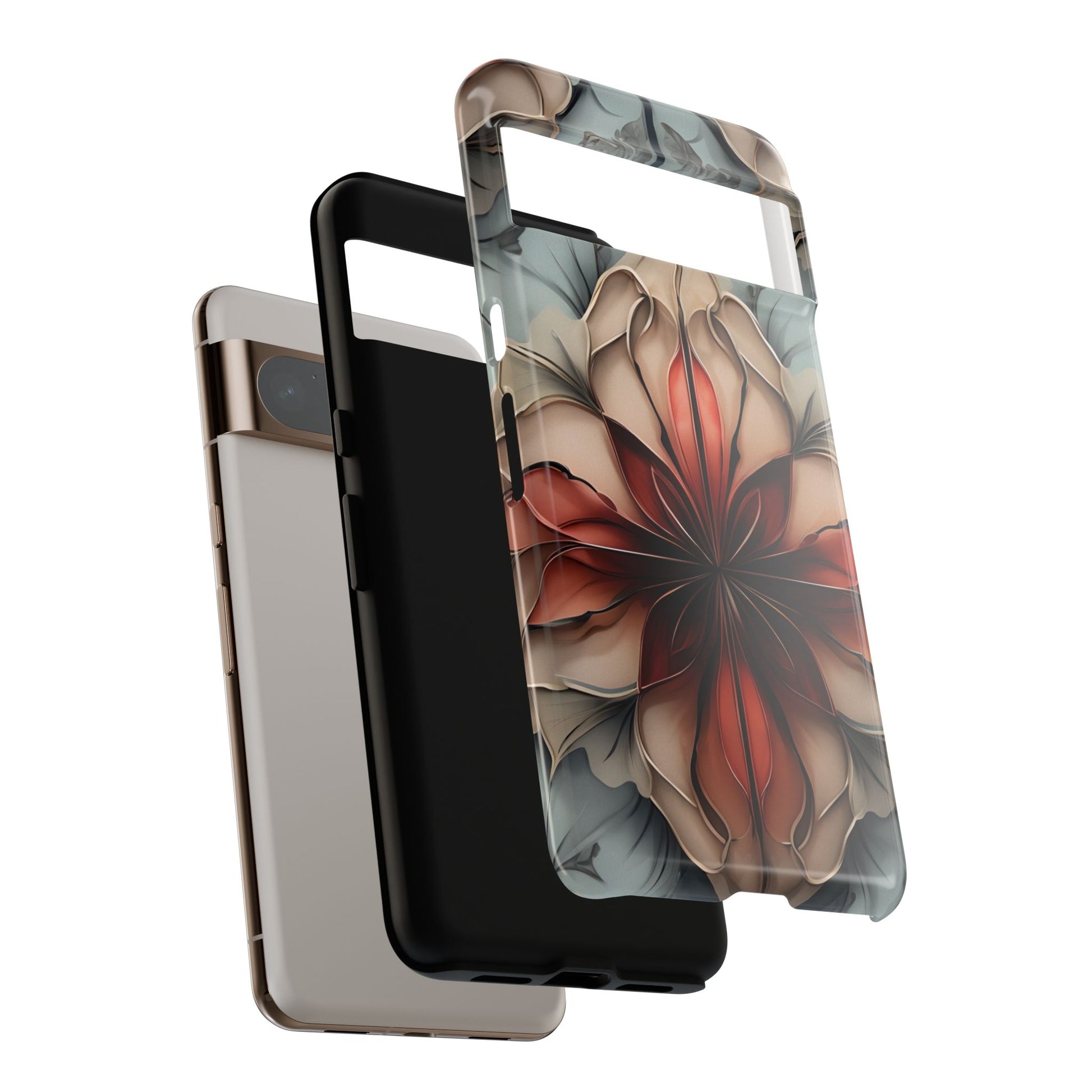 Autumn Ember shockproof dual layer Google Pixel phone case with burnt orange floral bloom design