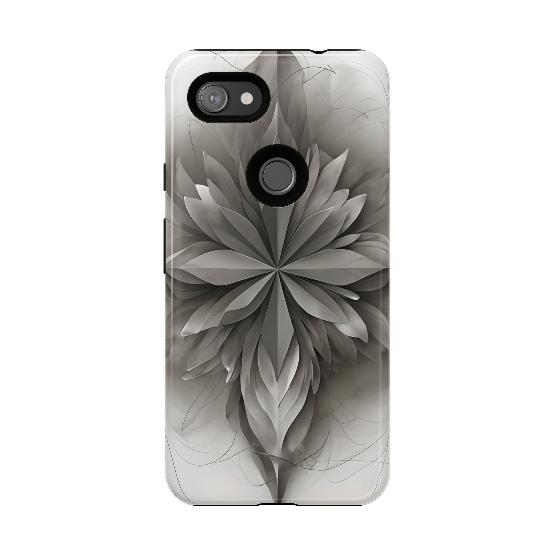 Silver Lotus - Elegant Monochrome Floral Google Pixel 3a XL Tough Phone Case - Modern Lotus Design