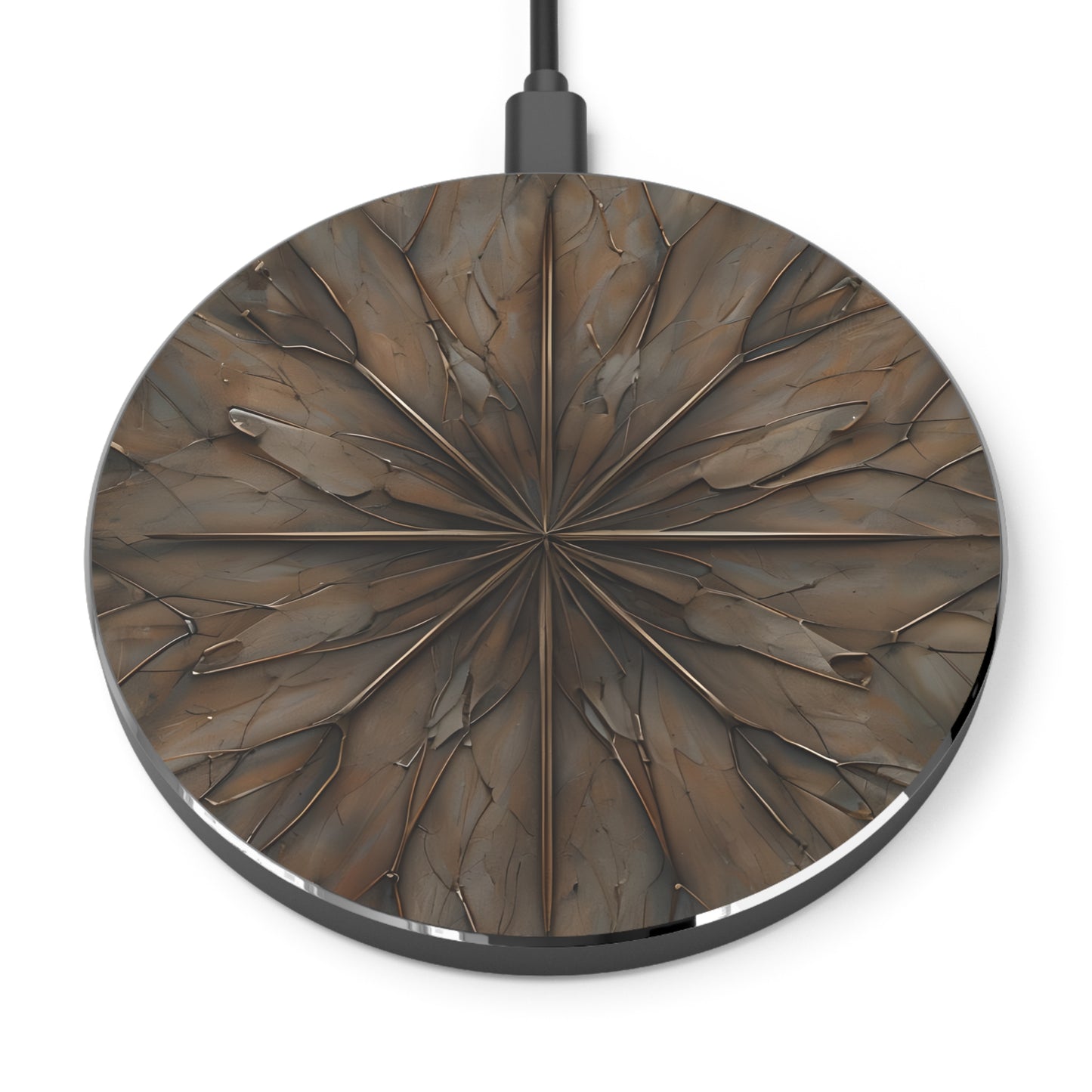 Earthstone Mandala brown stone mandala decorative Qi wireless charger with earthy geometric pattern