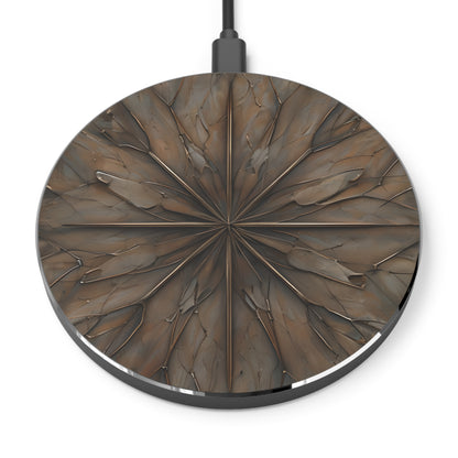 Earthstone Mandala brown stone mandala decorative Qi wireless charger with earthy geometric pattern