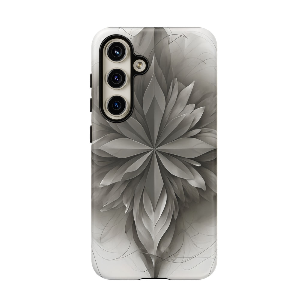 Silver Lotus - Elegant Monochrome Floral Samsung Galaxy S24 Tough Phone Case - Modern Lotus Design