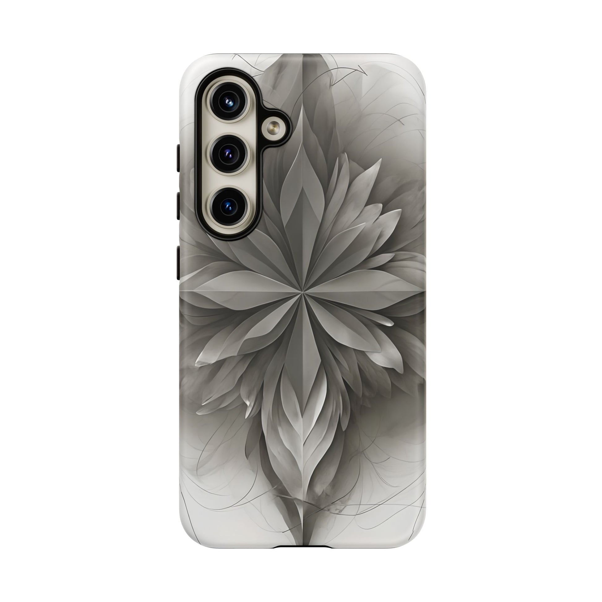 Silver Lotus - Elegant Monochrome Floral Samsung Galaxy S24 Tough Phone Case - Modern Lotus Design