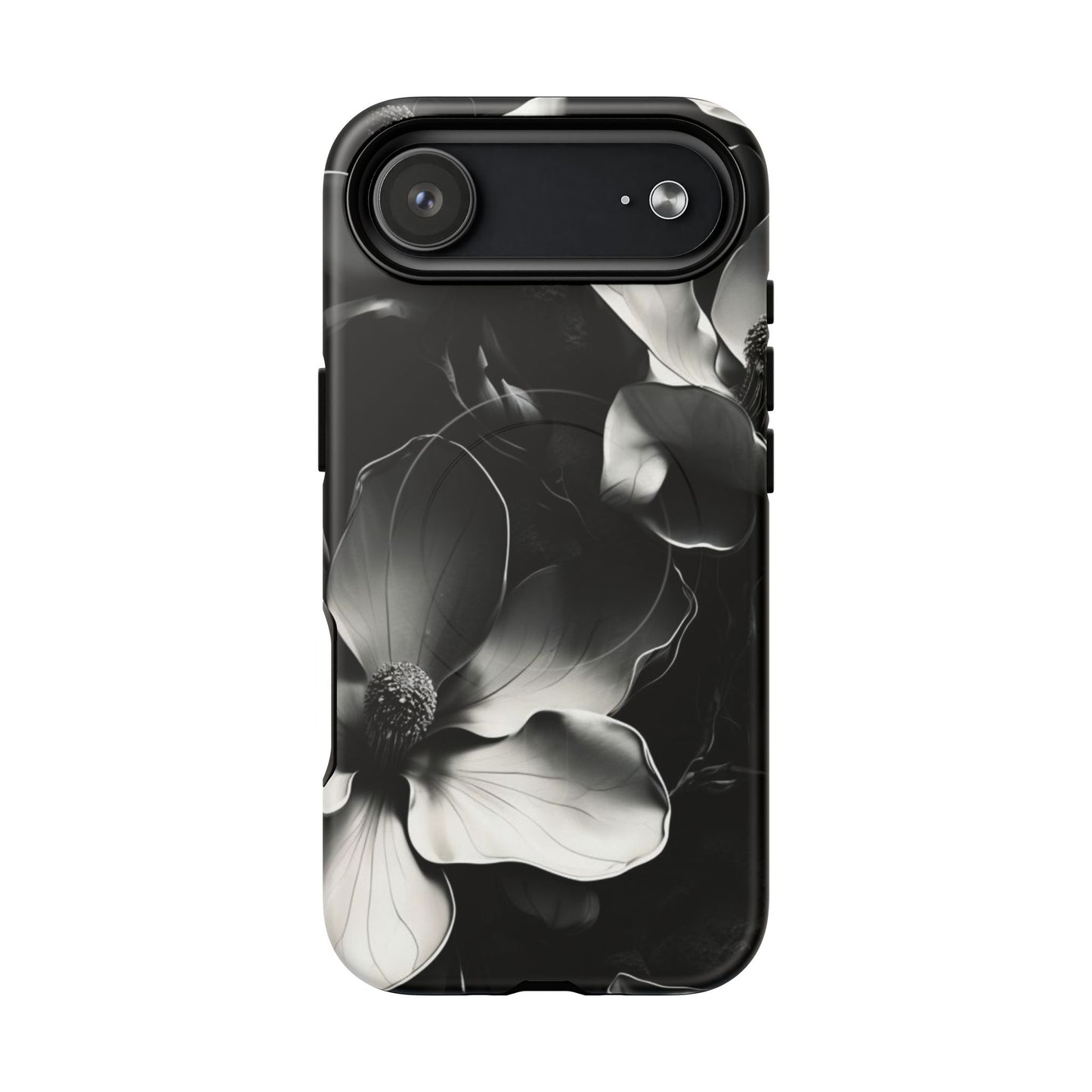 Monochrome Magnolia - Elegant Black & White Floral iPhone MagSafe Phone Case - Artistic Magnolia Design