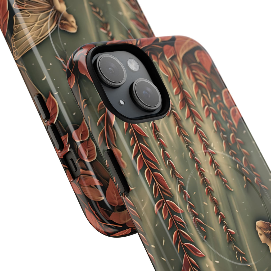 Willow Whisper - Tranquil Nature Art iPhone 15 Plus MagSafe Phone Case - Serene Willow Tree & Meditative Figure Design