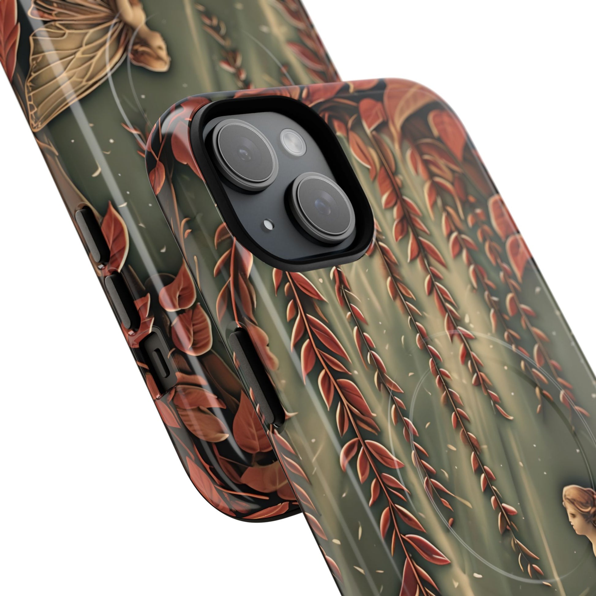 Willow Whisper - Tranquil Nature Art iPhone 15 Plus MagSafe Phone Case - Serene Willow Tree & Meditative Figure Design