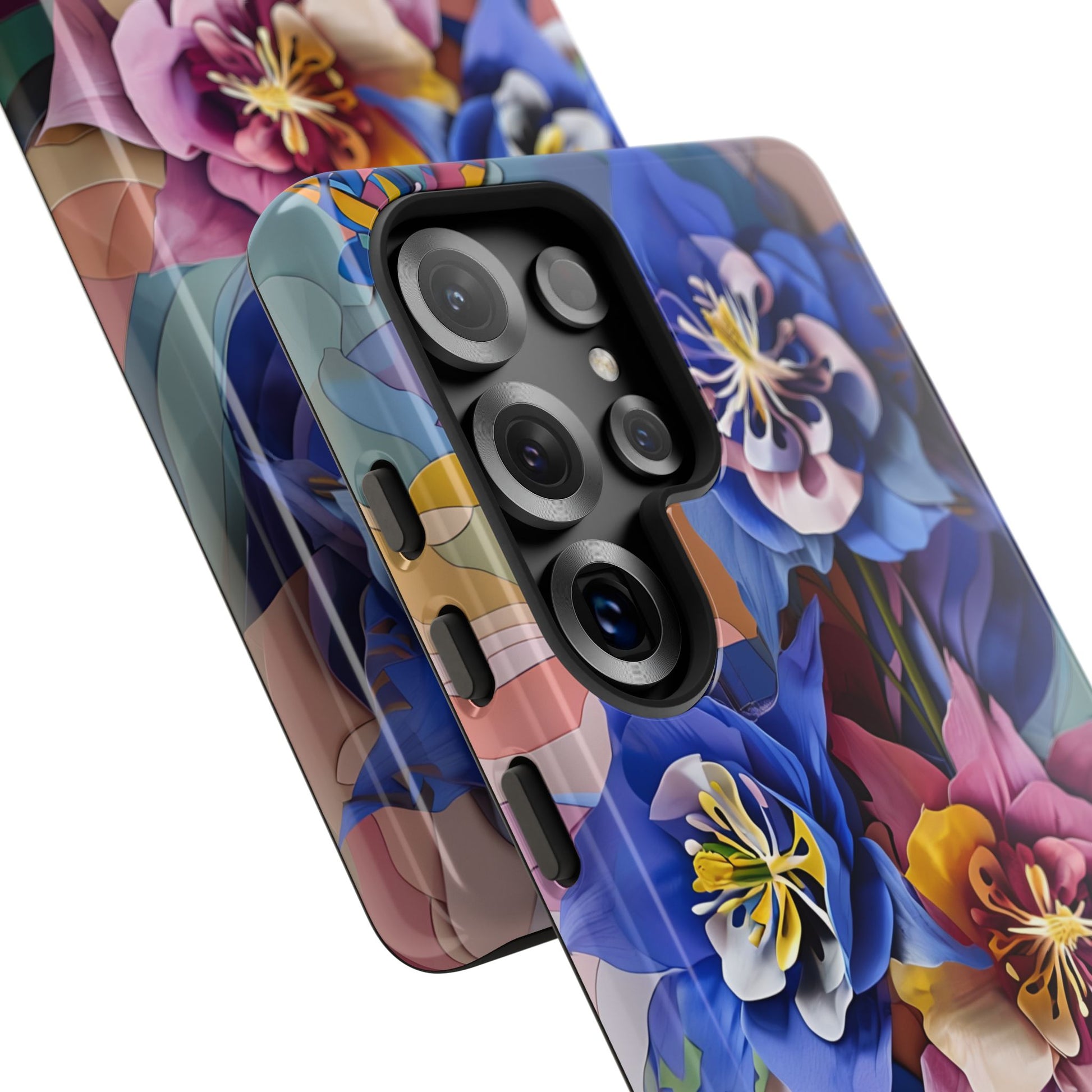 Blue Columbine Carnivale - Artistic Floral & Butterfly Samsung S25 Ultra Tough Phone Case - Vibrant Botanical Design