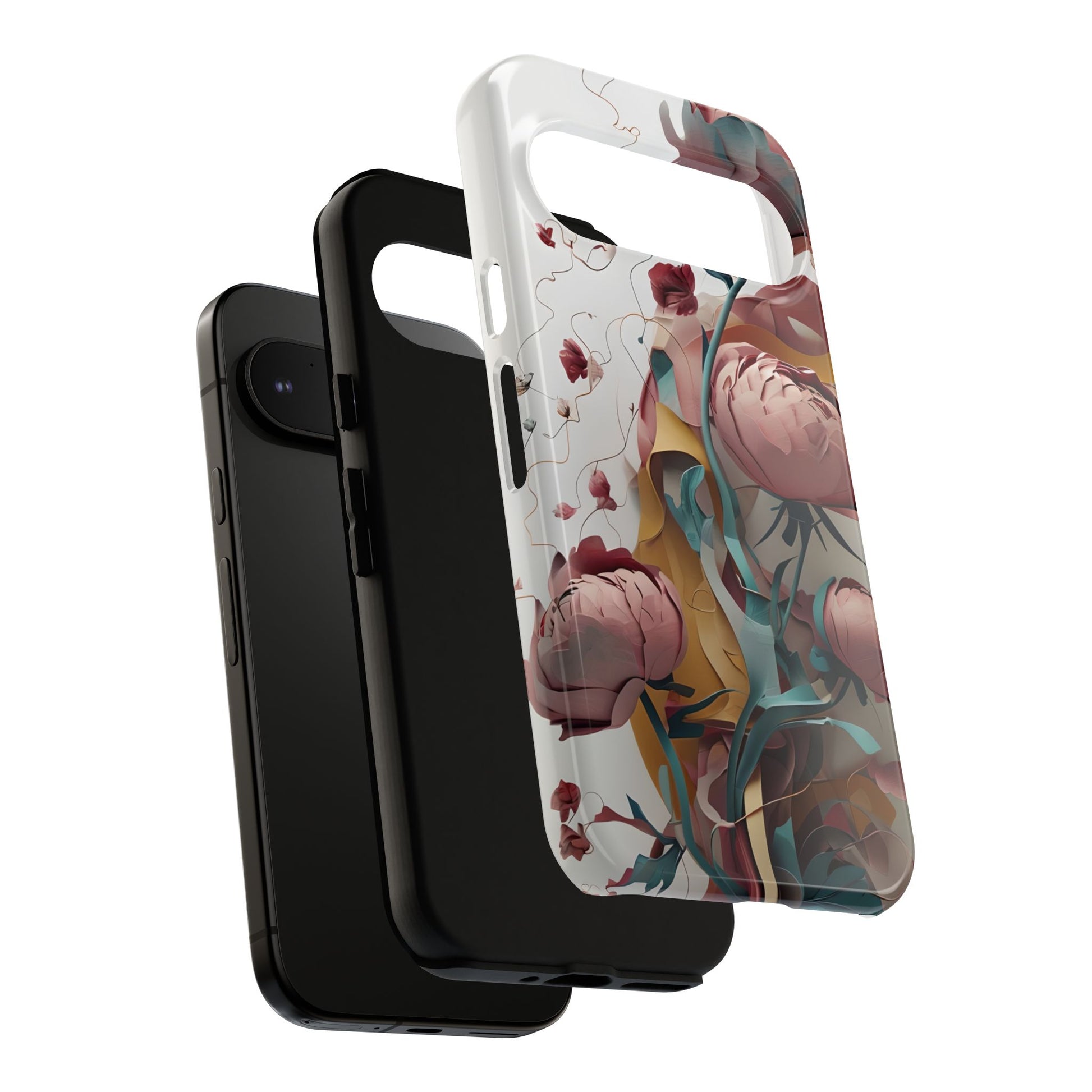 Blushing Peony Veil - Elegant Painterly Floral Google Pixel 9 Pro Tough Phone Case - Soft Blush & Teal Peony Design