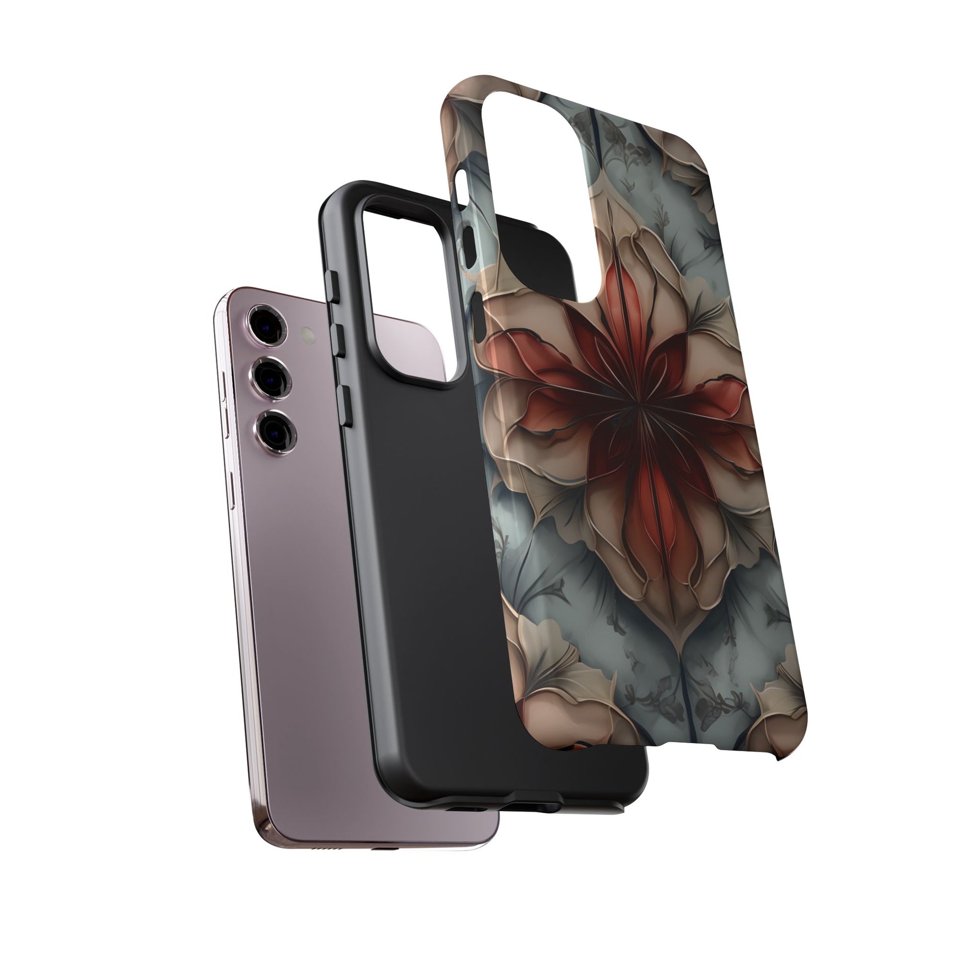 Ember Bloom - Kaleidoscope Collection Artistic Floral - Samsung Galaxy S23 Plus Tough Phone Case - Fiery Symmetrical Design
