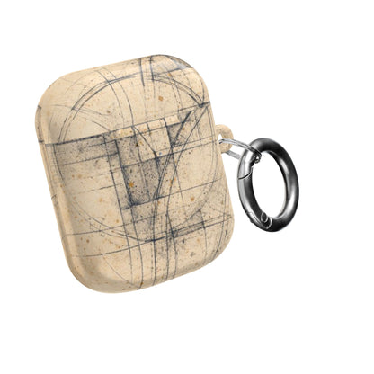 Architectural Parchment Blueprint AirPods Case - Minimalist Technical Sketch Design for Gen 1–4 & Pro