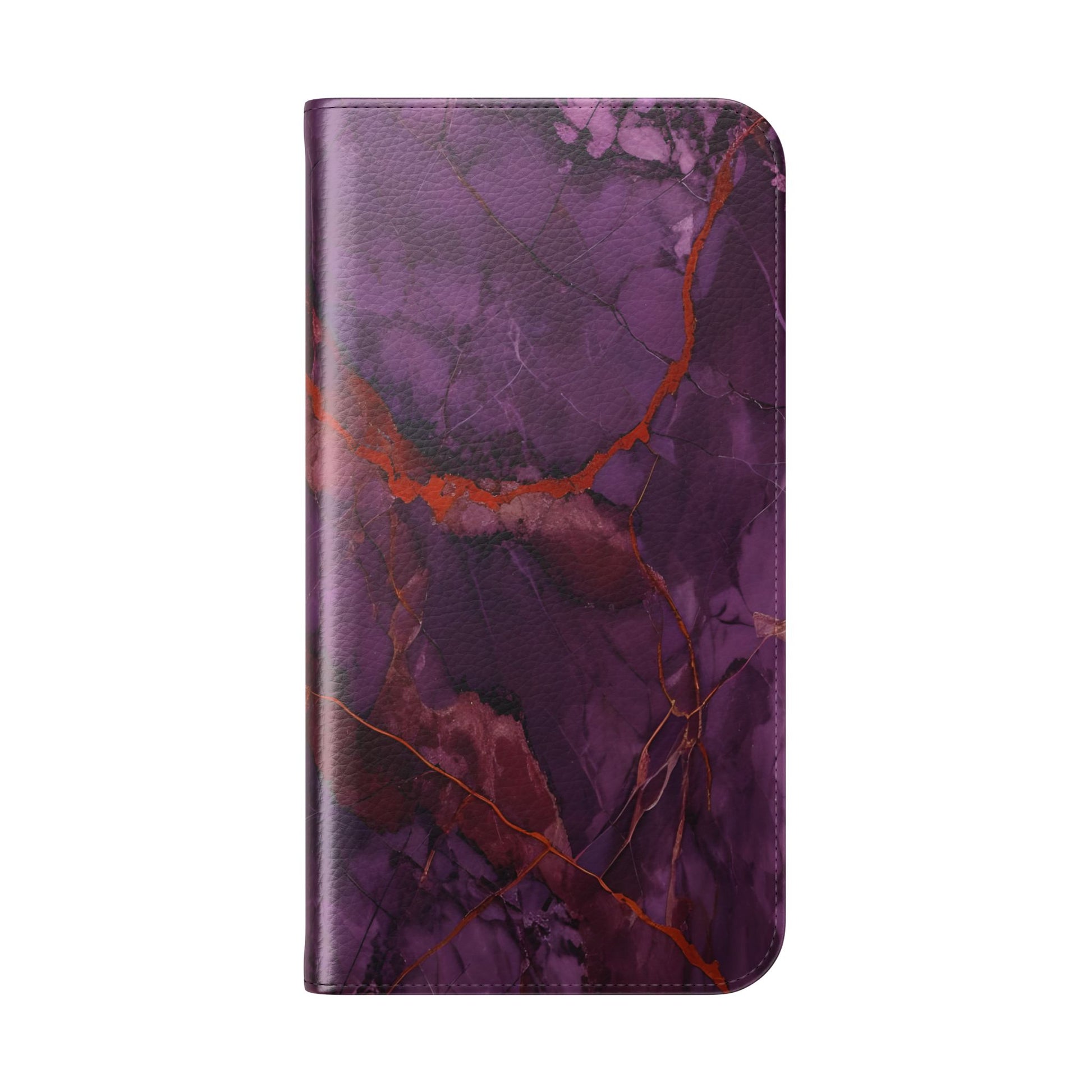 Amethyst Current Wallet Phone Case - Elegant Purple Marble Flip Cover for iPhone 15 Plus