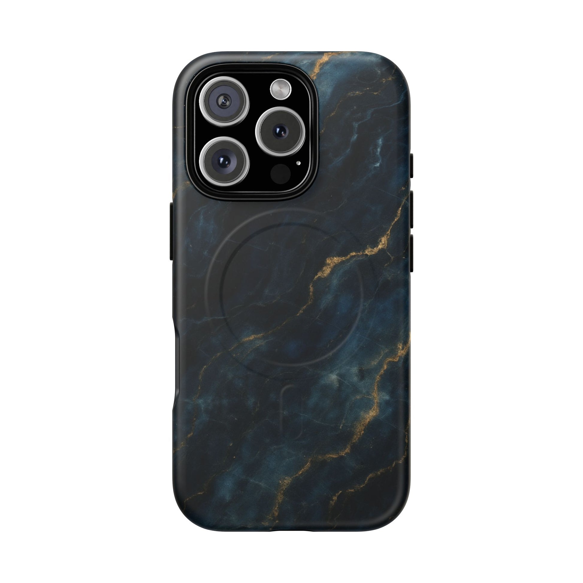 Midnight Marble MagSafe iPhone 16 Pro Case - Deep Blue Marble Design Shockproof Cover