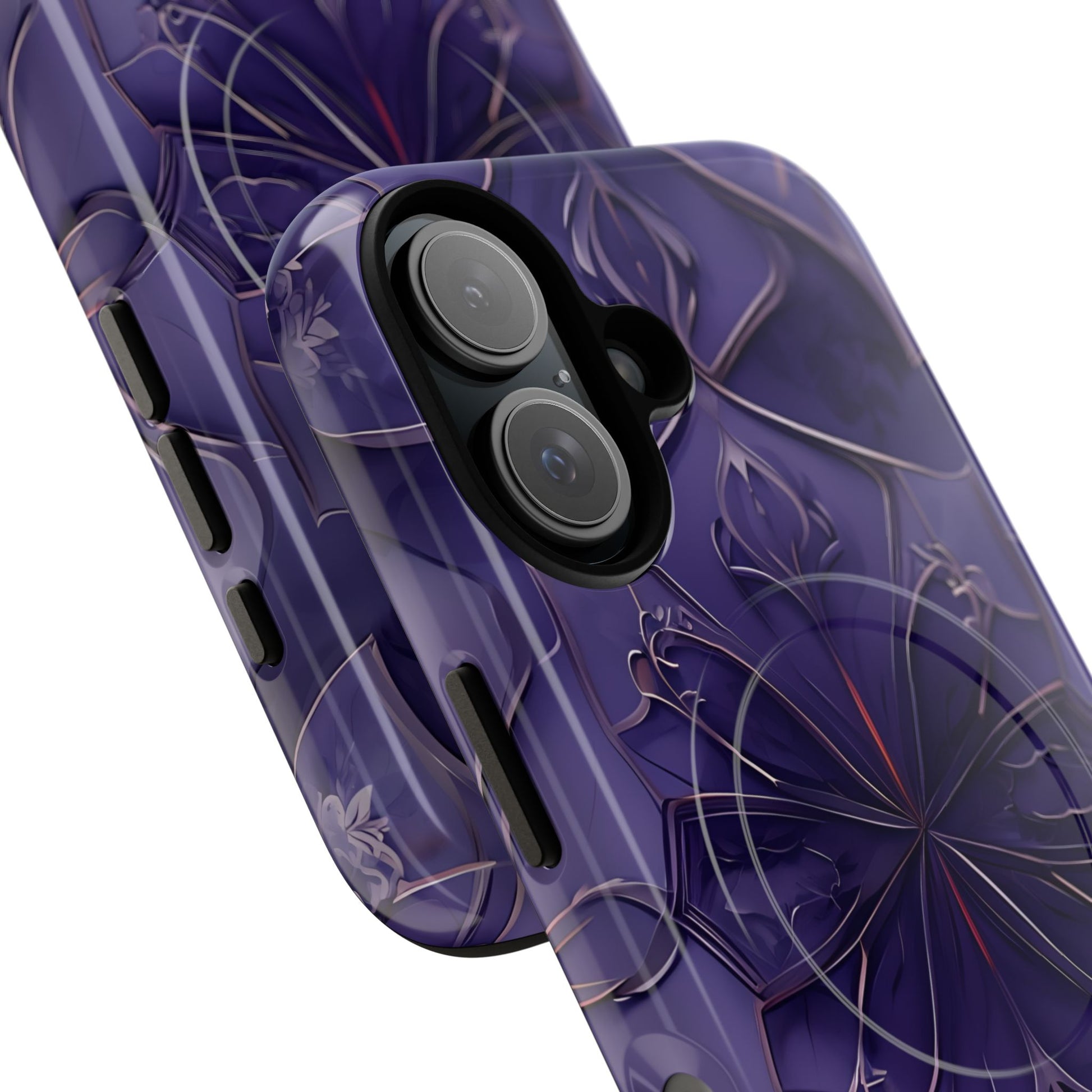 Violet Nebula - Kaleidoscope Collection Artistic Floral Burst - iPhone 16 MagSafe Phone Case -Bold Purple Symmetrical Design