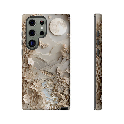 Moonlit Garden moon landscape floral wraparound Samsung Galaxy phone case front and side view