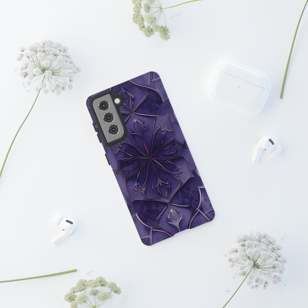 Violet Nebula - Kaleidoscope Collection Artistic Floral Burst - Samsung Galaxy S21 Tough Phone Case - Bold Purple Symmetrical Design