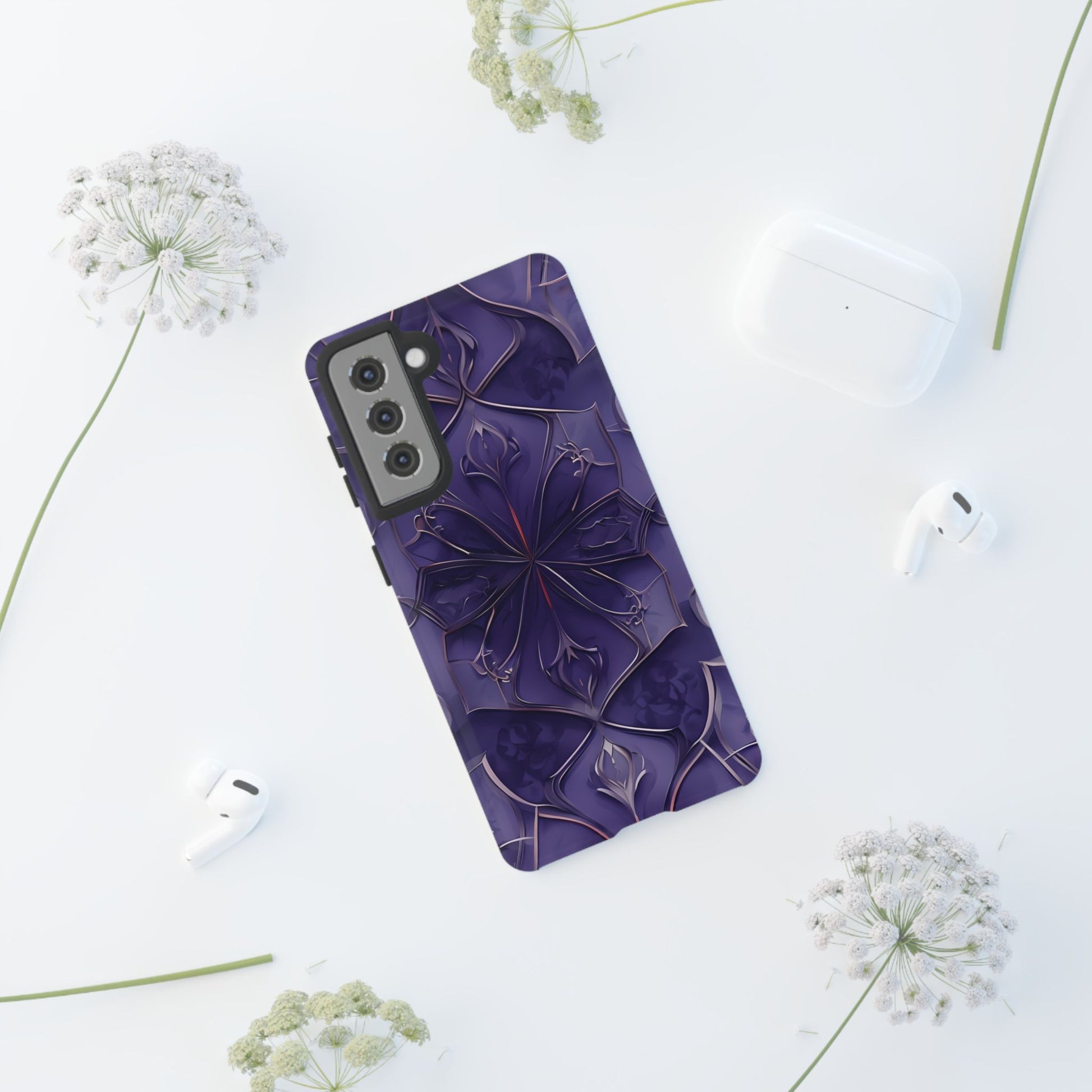 Violet Nebula - Kaleidoscope Collection Artistic Floral Burst - Samsung Galaxy S21 Tough Phone Case - Bold Purple Symmetrical Design