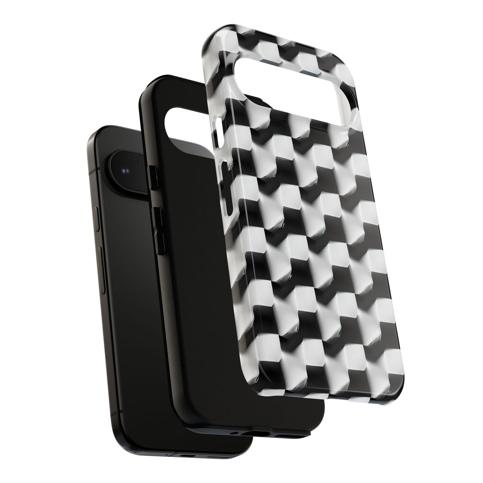 Monochrome Grid Tough Case for Google Pixel 9 Pro - Classic Checkerboard, Black & White, Minimalist Trend