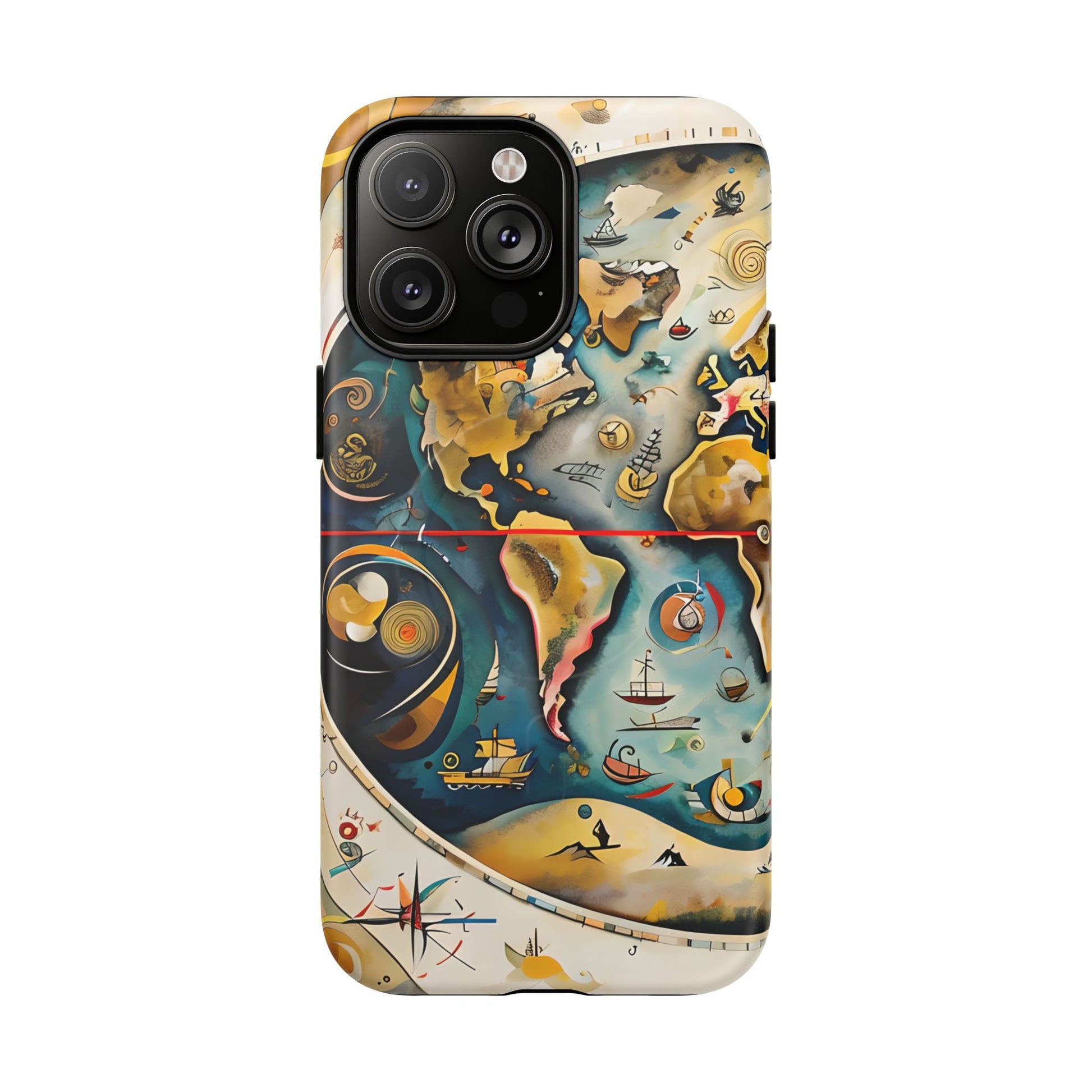 Celestial Map iPhone 14 Pro Max MagSafe Phone Case -Vintage Nautical World Map, Artistic Blue & Gold