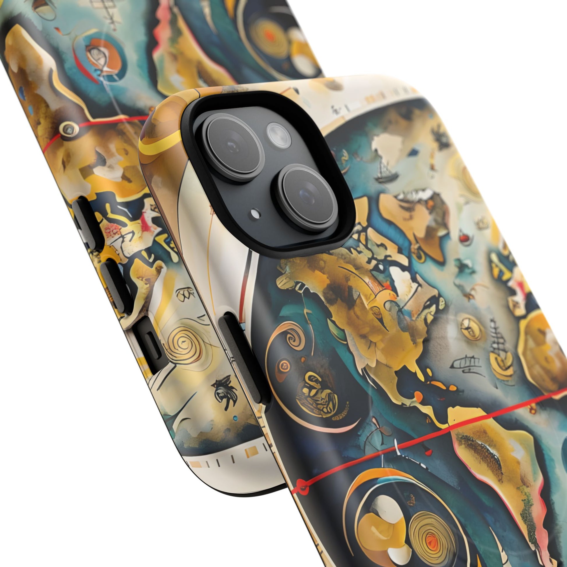 Celestial Map iPhone 15 Plus MagSafe Phone Case -Vintage Nautical World Map, Artistic Blue & Gold