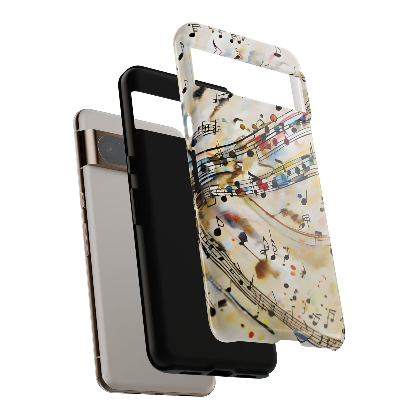 Melodic Flow shockproof dual layer Google Pixel phone case with abstract sheet music design