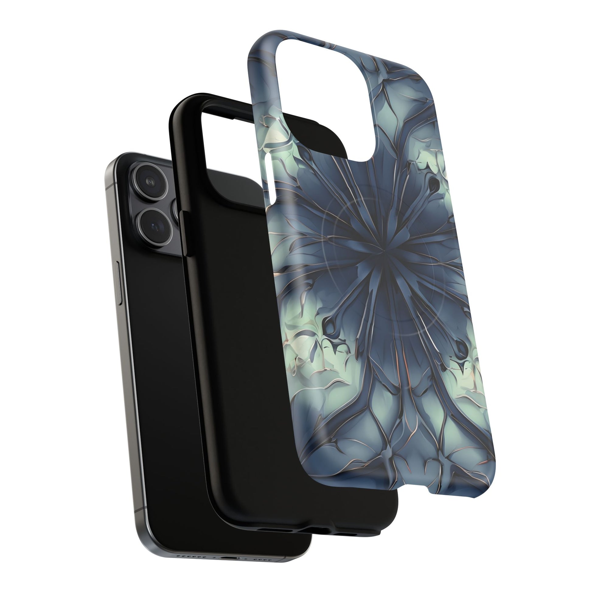 Indigo Mosaic - Artistic Kaleidoscope Collection Artistic Floral - iPhone 15 Pro Max MagSafe Phone Case -Bold Blue Symmetrical Design
