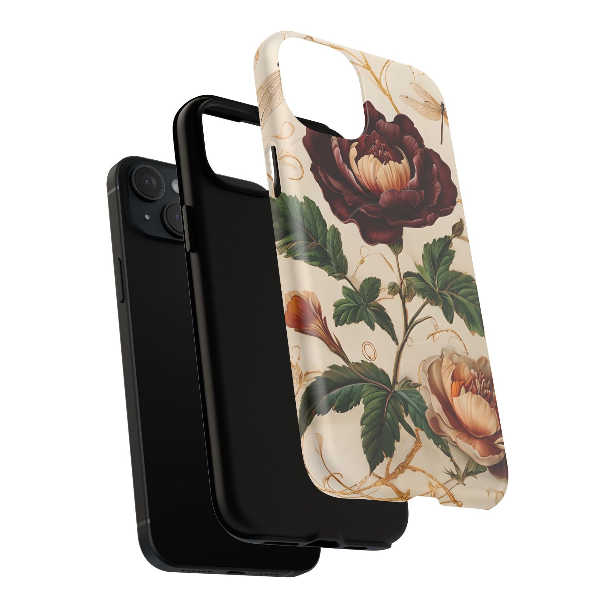 Vintage Burgundy Rose - Elegant Floral iPhone 15 Plus Phone Case - Classic Painterly Rose Design