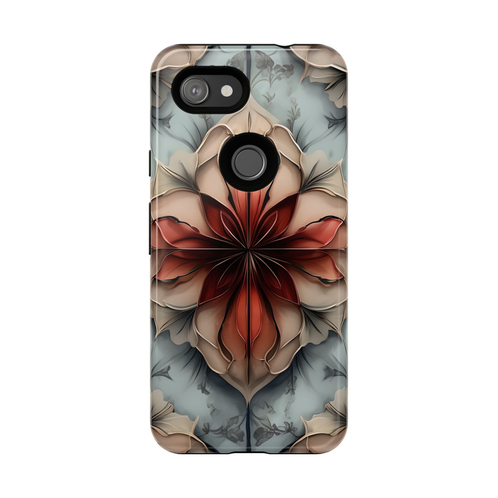 Ember Bloom - Kaleidoscope Collection Artistic Floral - Google Pixel 3a Tough Phone Case - Fiery Symmetrical Design