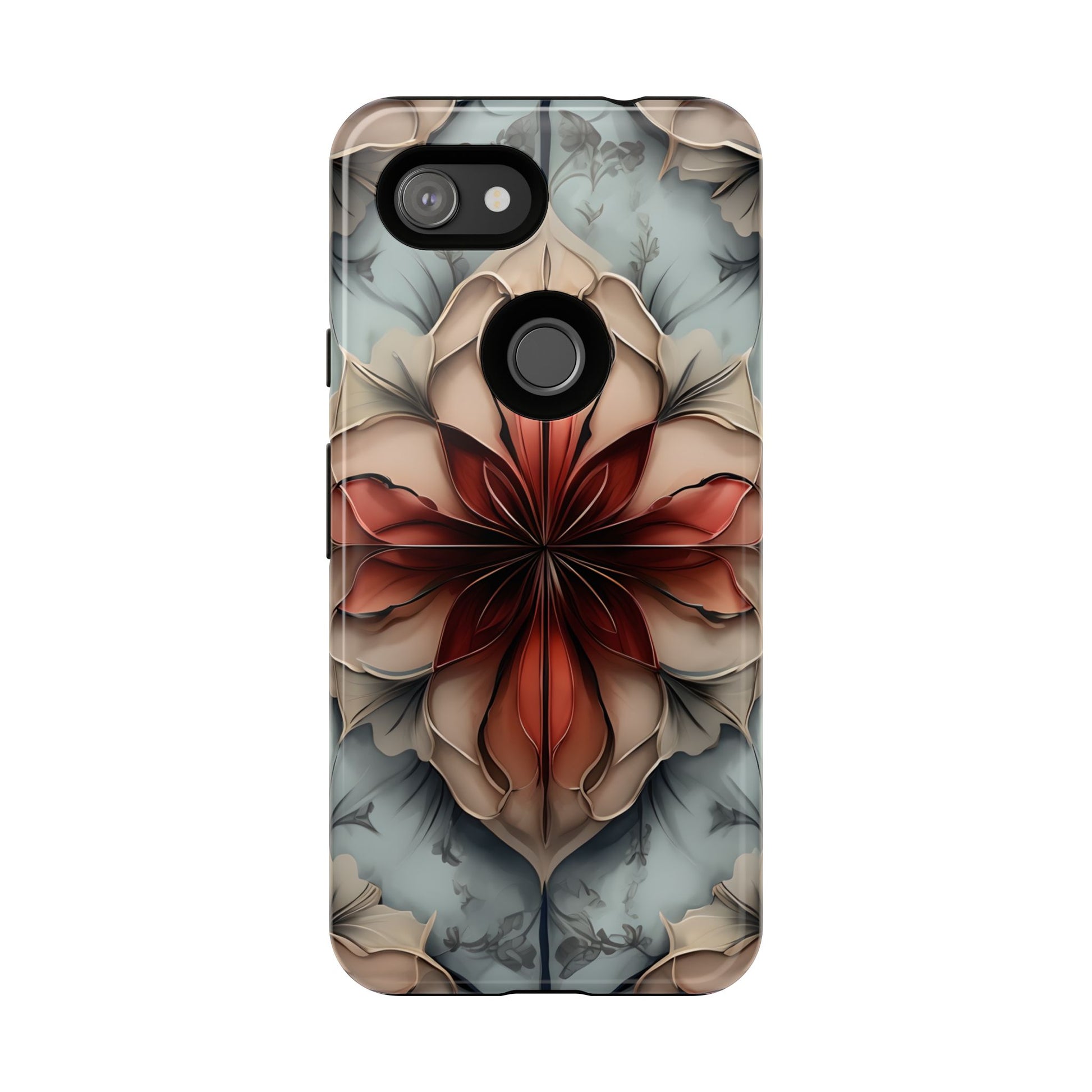 Ember Bloom - Kaleidoscope Collection Artistic Floral - Google Pixel 3a Tough Phone Case - Fiery Symmetrical Design