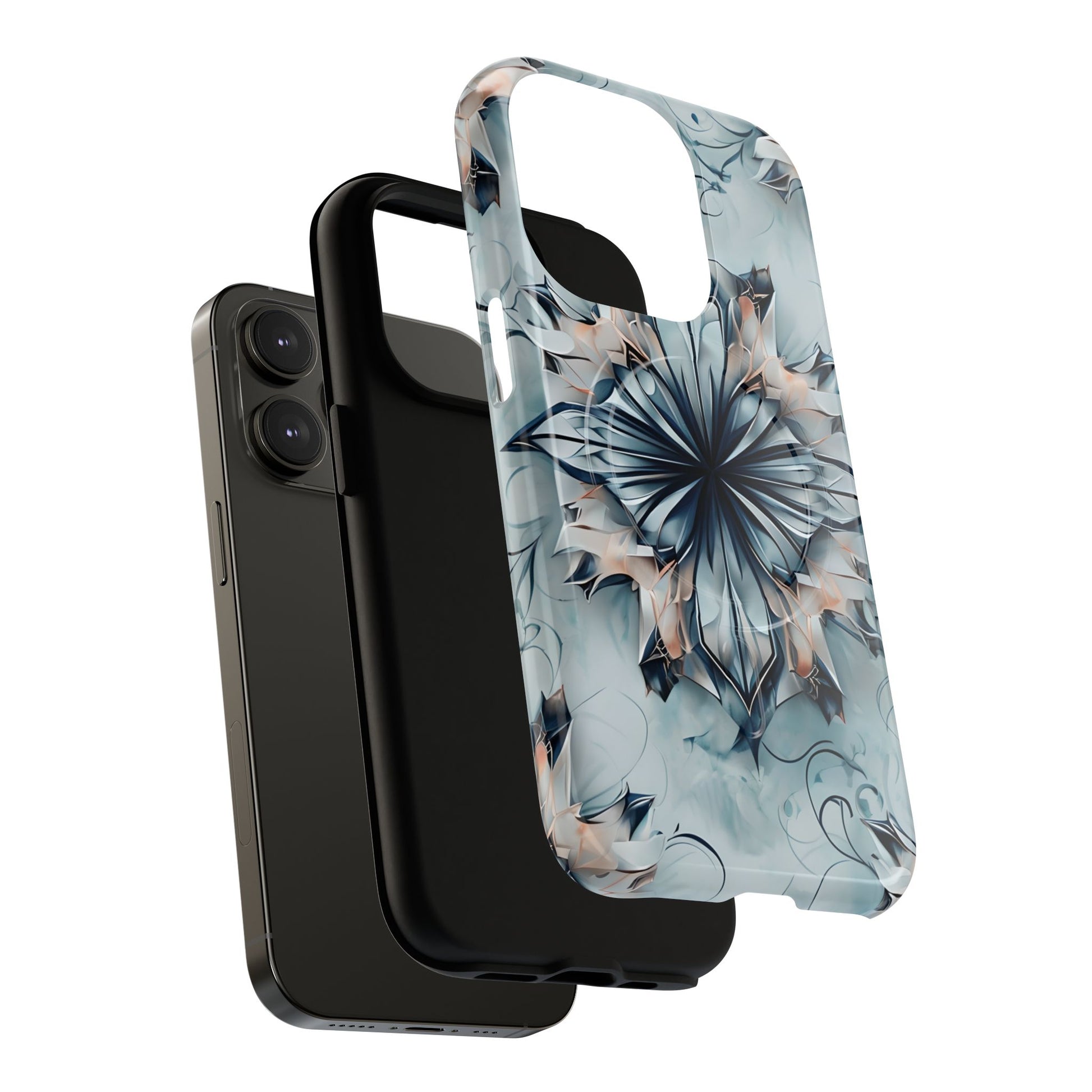 Indigo Mirage - Artistic Kaleidoscope Collection Artistic Floral - iPhone 14 Pro MagSafe Phone Case -Bold Indigo Symmetrical Design