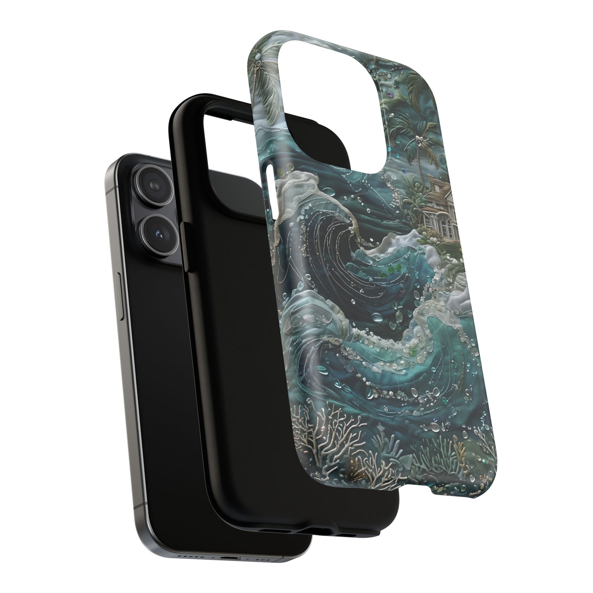 Tropical Midnight Wave - Artistic Ocean iPhone 15 Pro MagSafe Phone Case - Dramatic Blue Wave Design