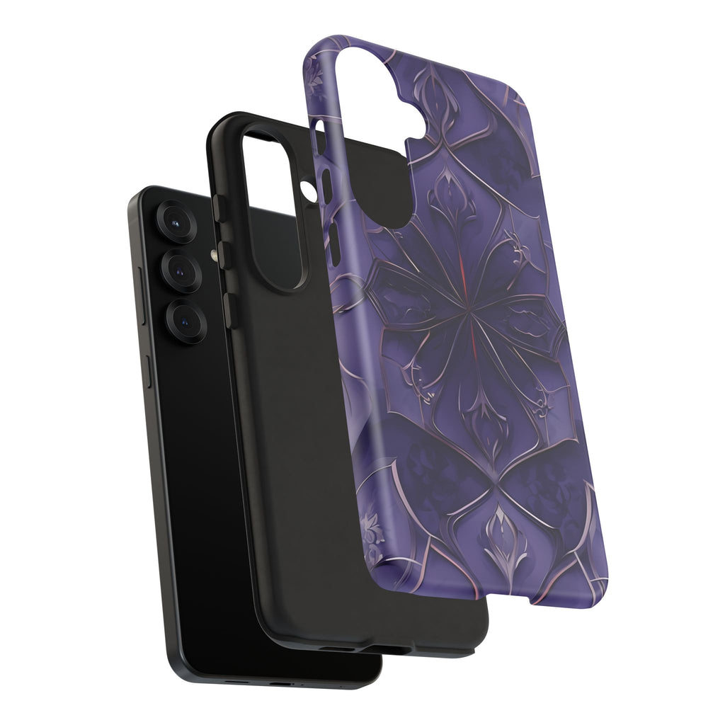 Violet Nebula - Kaleidoscope Collection Artistic Floral Burst - Samsung Galaxy S25 Plus Tough Phone Case - Bold Purple Symmetrical Design