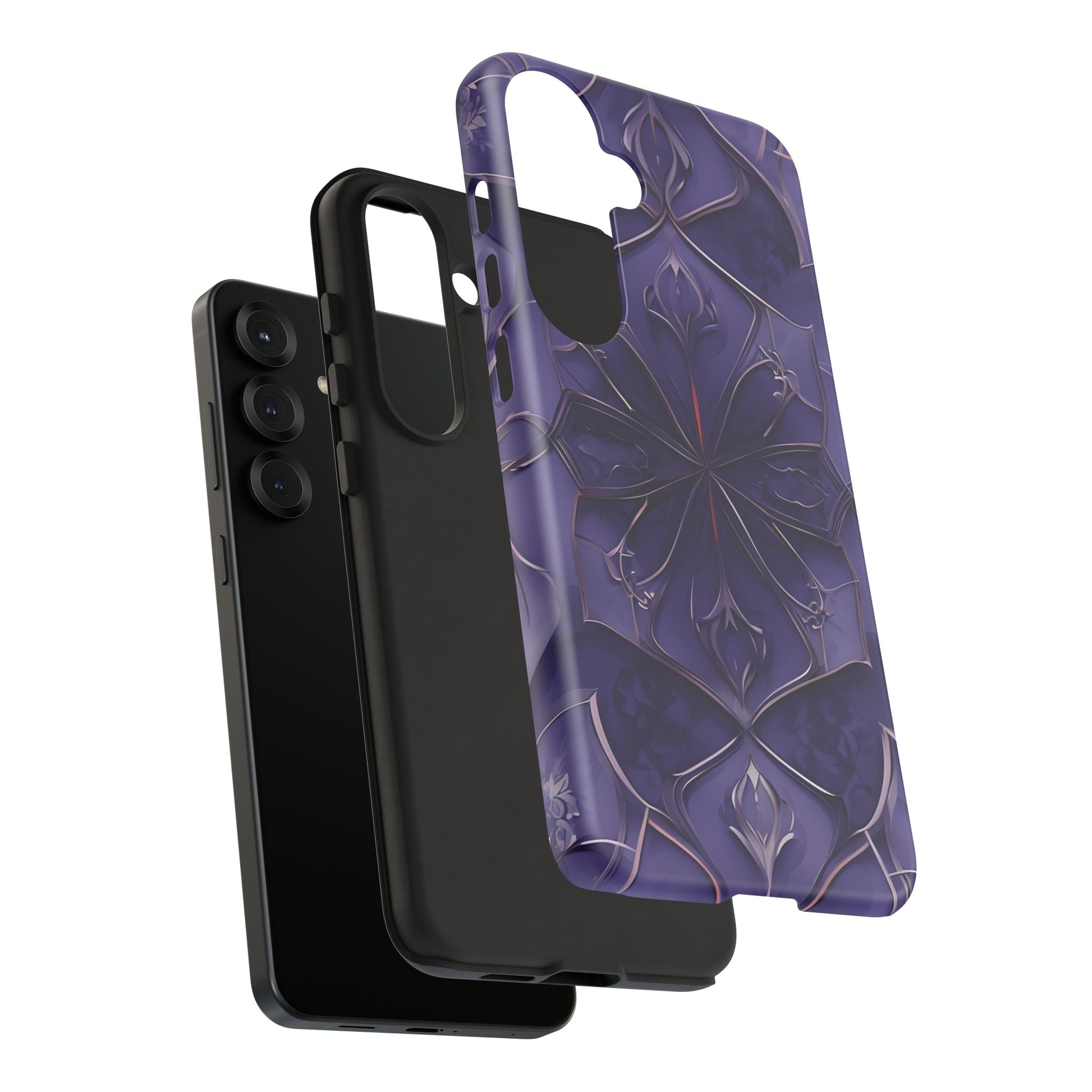 Violet Nebula - Kaleidoscope Collection Artistic Floral Burst - Samsung Galaxy S25 Plus Tough Phone Case - Bold Purple Symmetrical Design