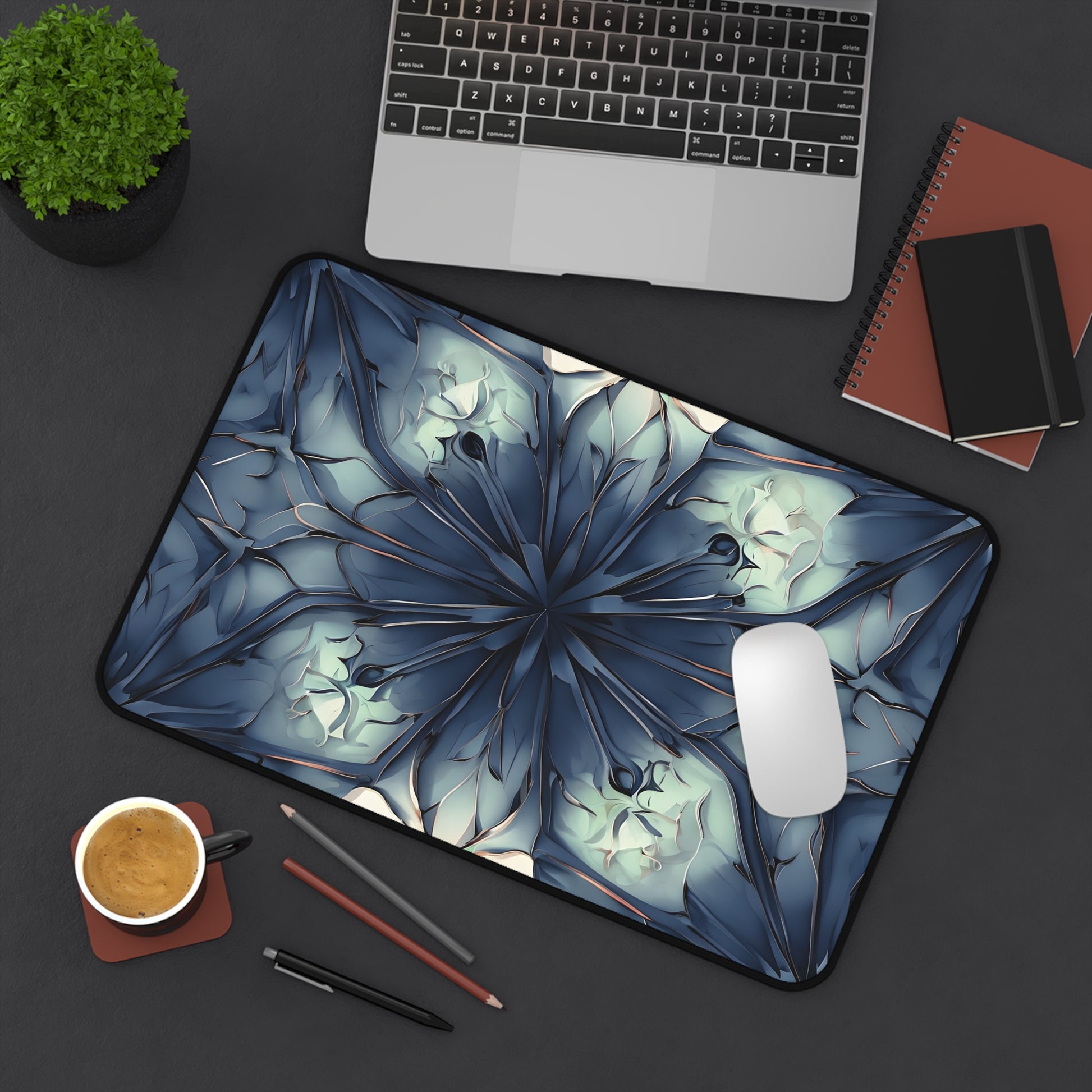 Indigo Mosaic Desk Mat - Premium Office Desk Pad, 3 Sizes Available, Artistic Workspace Protection
