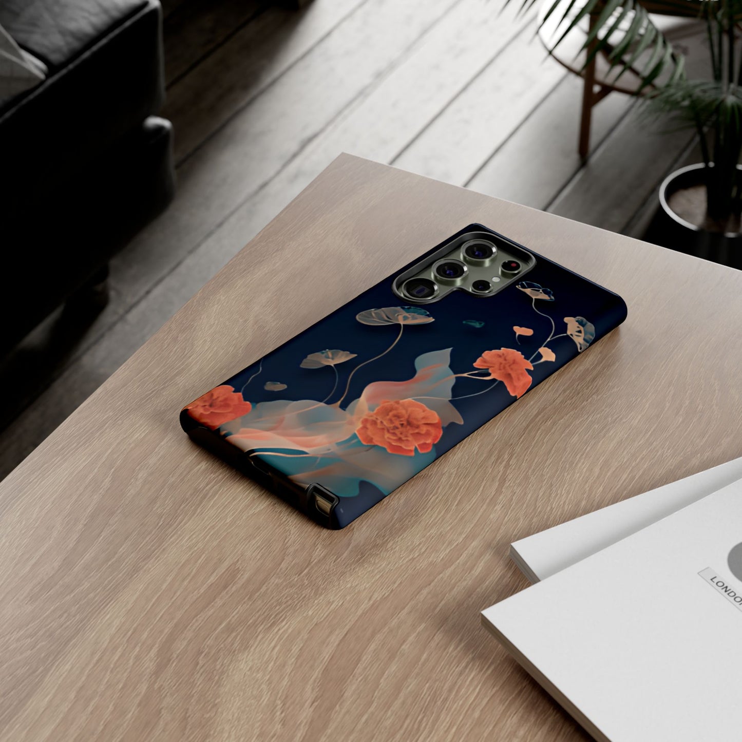 Lotus Reverie lotus floral Samsung Galaxy phone case lifestyle desk scene