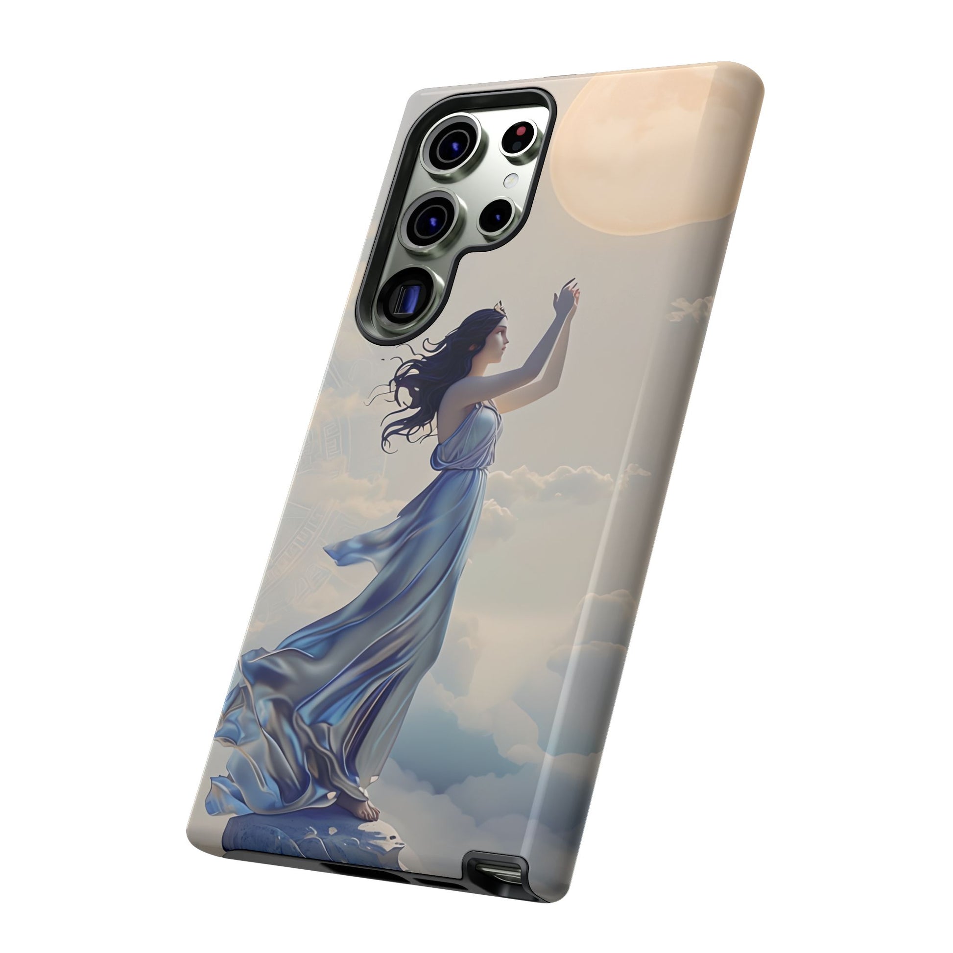 Moonlit Ascend - Ethereal Celestial Art Samsung Galaxy S23 Ultra Tough Phone Case - Dreamy Night Sky & Floating Woman Design