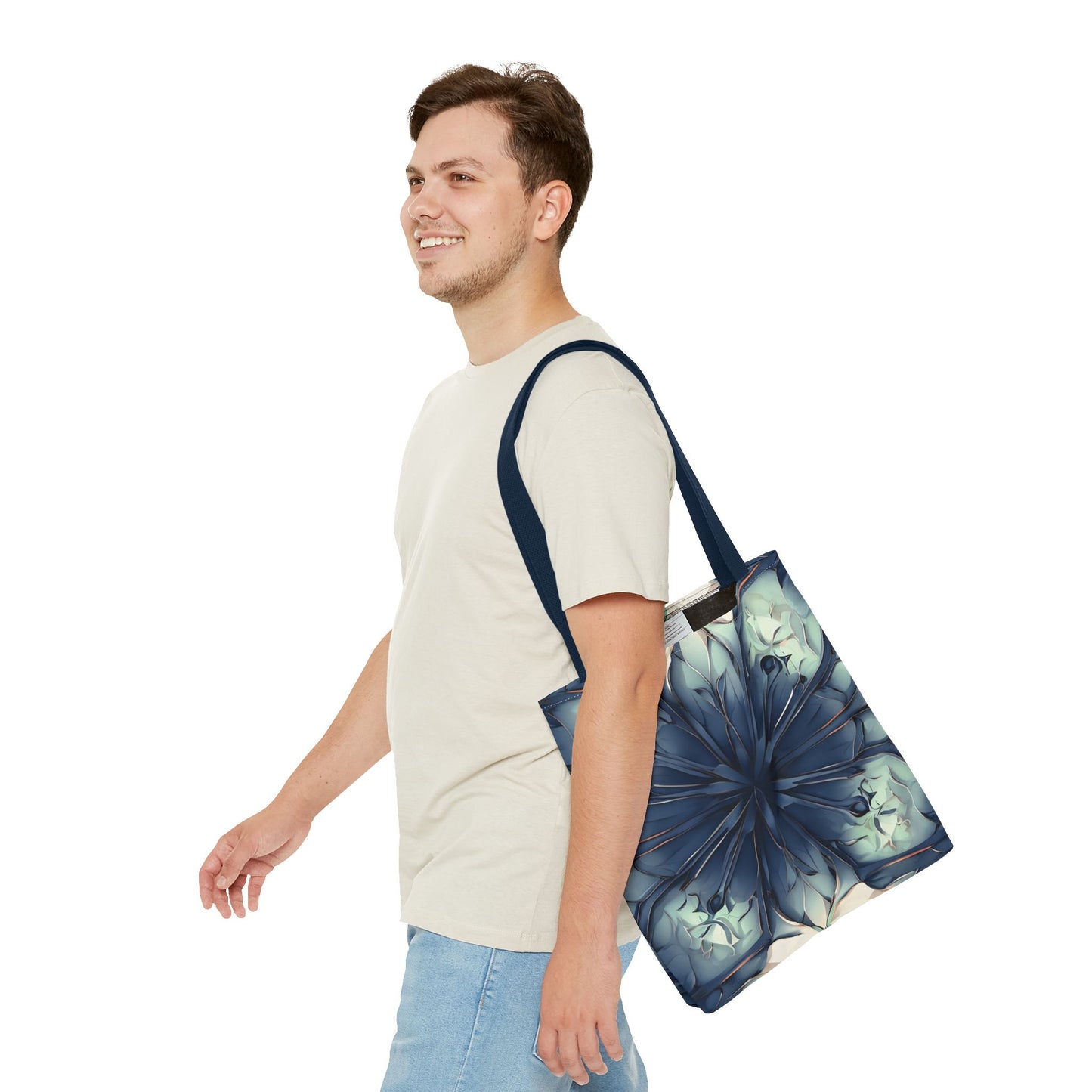 Indigo Mosaic Tote (16x16 & 18x18)- Abstract Floral in Deep Blue, Reusable & Eco-Friendly