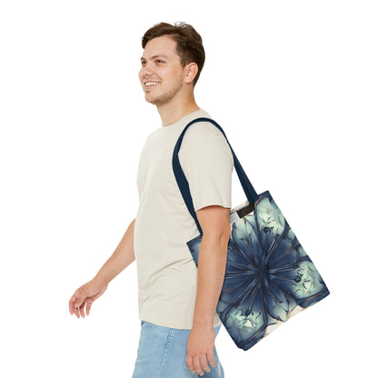 Indigo Mosaic Tote (16x16 & 18x18)- Abstract Floral in Deep Blue, Reusable & Eco-Friendly