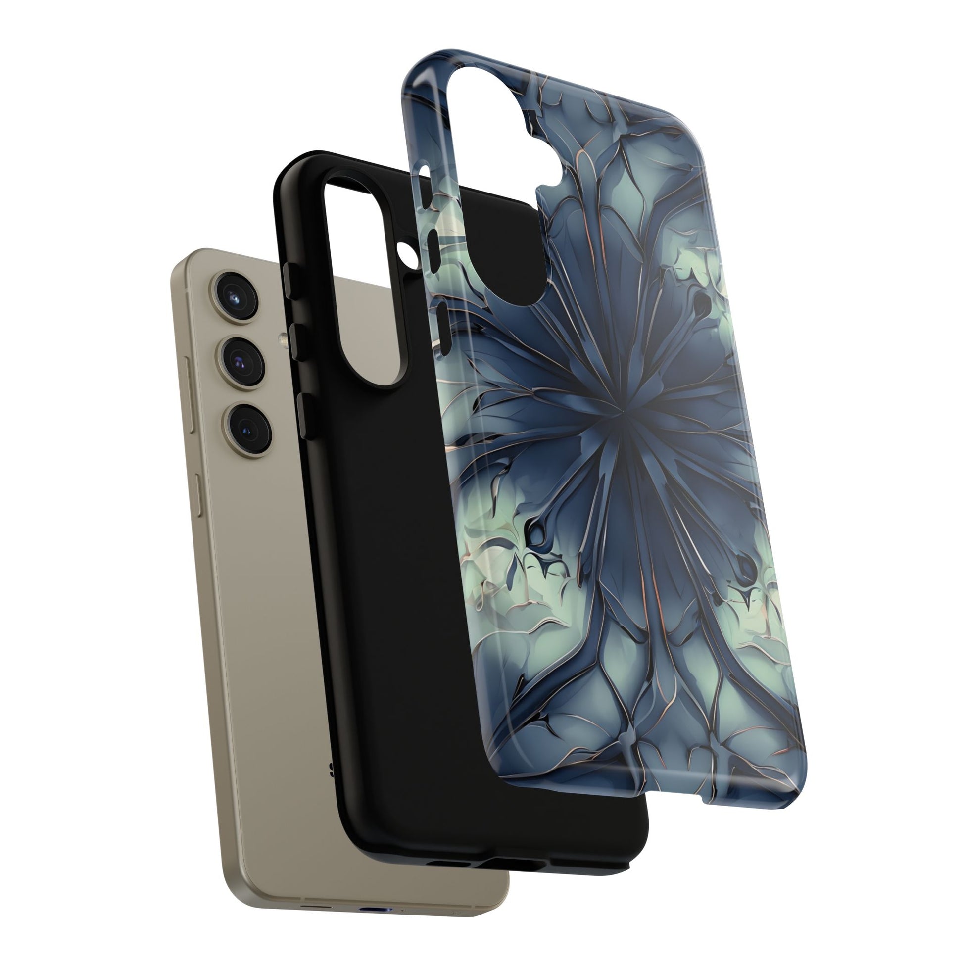Indigo Mosaic - Artistic Kaleidoscope Collection Artistic Floral - Samsung Galaxy S24 Plus Tough Phone Case - Bold Blue Symmetrical Design