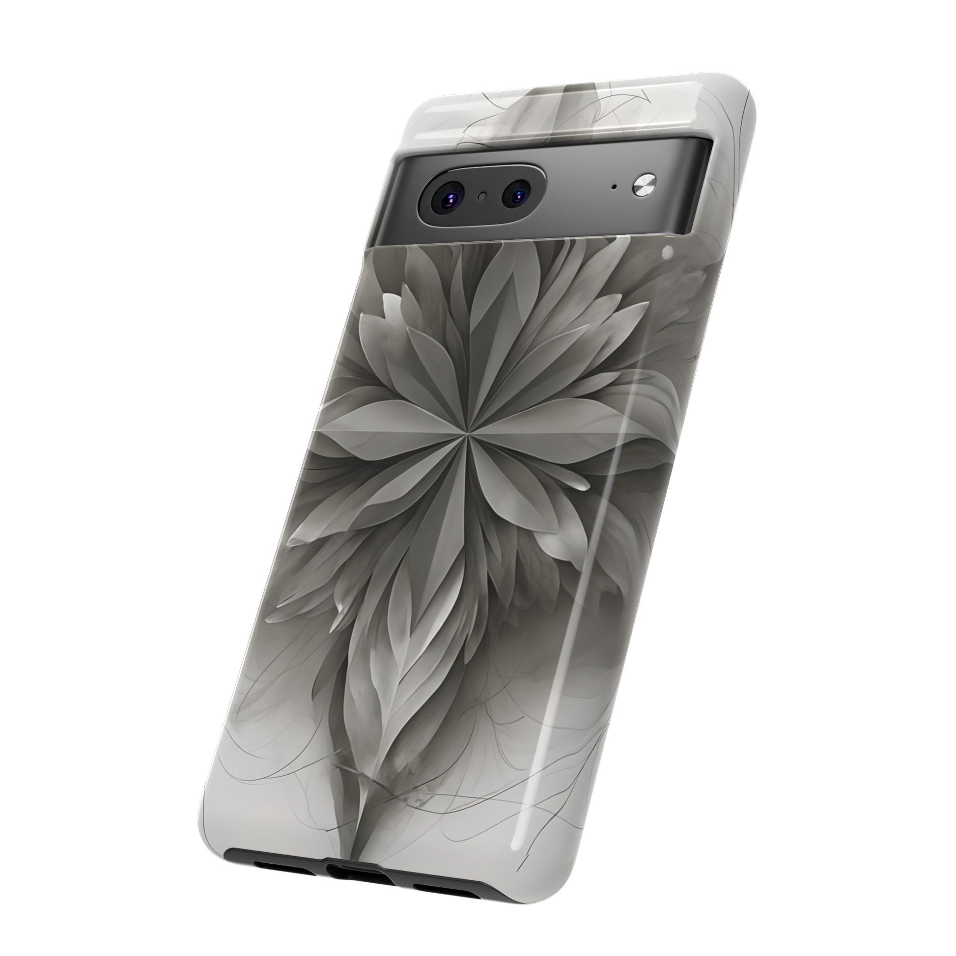 Silver Lotus - Elegant Monochrome Floral Google Pixel 7 Tough Phone Case - Modern Lotus Design